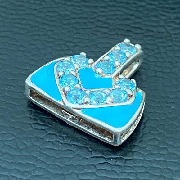 Vintage 925 Signed Blue Topaz CZ Stone Enamel Purse Pendant 3.8g - Picture 9 of 13